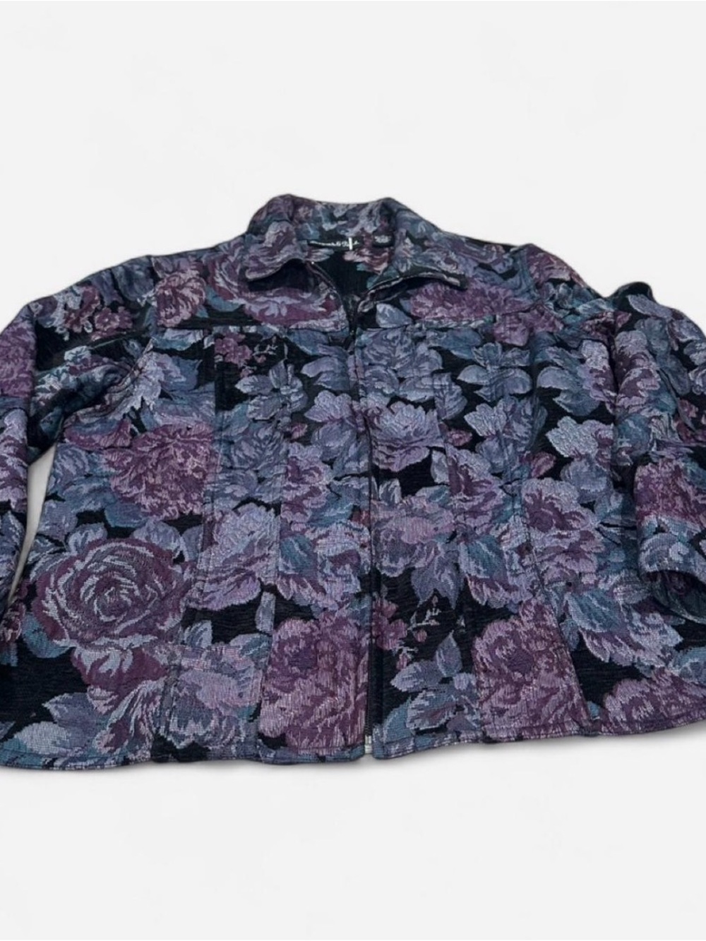 Floral Jacquard Blazer Jacket in Purple and Blue